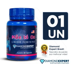 Pote azul do suplemento Mãe tá On para libido feminino, contendo 30 cápsulas, da marca Diamond Expert Brasil com selo de satisfação garantida.